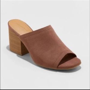 Brown Microsuede Block Heel Mules